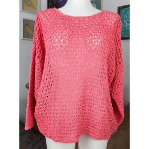 PK Elliot Vintage Sport Coral Open Knit Linen Blend Sweater Womens Medium